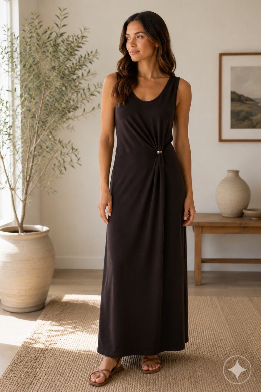 NWT Vince Camuto‎ Black Sleeveless Maxi Dress Twist Waist Stretch Plus Size PL